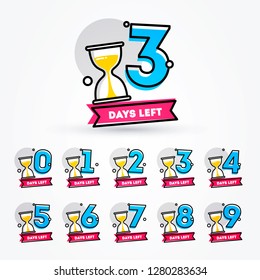 Vector Illustration Number Of Days Left With Sand Timer Hourglass Badge For Sale, Promotion Or Retail