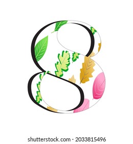 A vector illustration of the number eight with a leaf pattern in september, perfect for educational books, t-shirts, and for other business purposes.