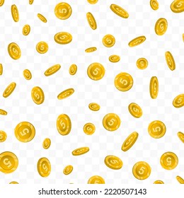 Ilustración vectorial de las monedas número cinco. Monedas de oro volando sobre un fondo transparente (PNG).