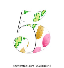 A vector illustration of the number five with a leaf pattern in september, perfect for educational books, t-shirts, and for other business purposes.