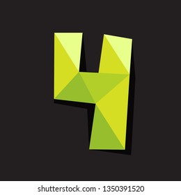Vector illustration of number four in origami style. Polygonal Colorful number4 isolated on black background.