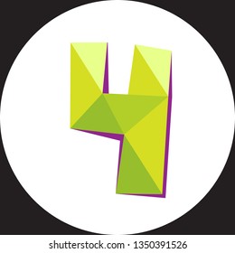 Vector illustration of number four in origami style. Polygonal Colorful number4 isolated on white background.