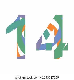 Vector illustration of number fourteen  logo. Colorful semicircle lines. number one template logo, company identity, isolated vector illustration on a white background.
