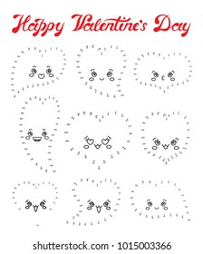 Vector illustration: Number game  connect dot to dot education game. Color the contour of funny characters a Heart isolated on white background.  For children education and pastime. Valentine's day.
