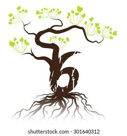Vector illustration number with growing tree design