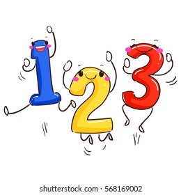 Vector Illustration of Number Mascot 123 Dancing
