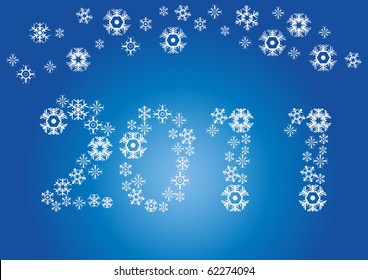 Ilustración vectorial del número de Año Nuevo con copos de nieve