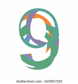 Vector illustration of number nine logo. Colorful semicircle lines. number one template logo, company identity, isolated vector illustration on a white background.
