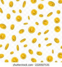 Ilustración vectorial de las monedas número uno. Monedas de oro volando sobre un fondo transparente (PNG).