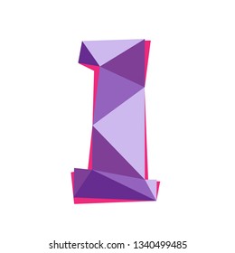 Vector illustration of number one in origami style. Polygonal Colorful number1 isolated on white background.