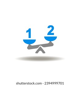 Vector illustration of number one outweighs number two on the scales. Icon of priorities. Symbol of sequence.