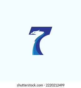 vector illustration of the number seven and eagle head for an icon, symbol or logo. eagle flat logo