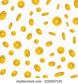 Ilustración vectorial de las monedas número seis. Monedas de oro volando sobre un fondo transparente (PNG).