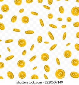 Vector illustration of number three coins. Flying gold coins on a transparent background (PNG).