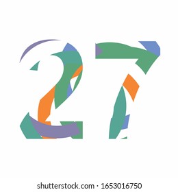 Vector illustration of number twenty-seven logo. Colorful semicircle lines. number one template logo, company identity, isolated vector illustration on a white background.
