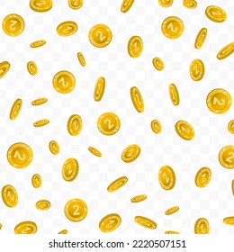 Ilustración vectorial de las monedas número dos. Monedas de oro volando sobre un fondo transparente (PNG).