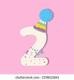 Vector illustration of number two for holiday. Number in Mexican garlands in pink for children's birthday party. 
