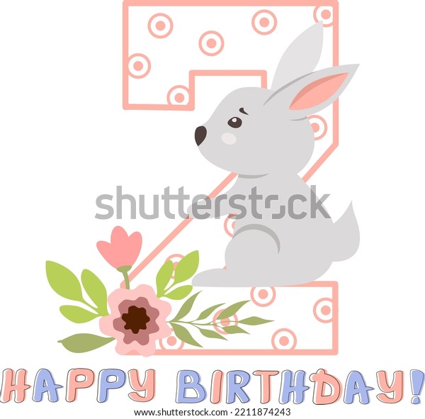 Vector Illustration Number Two Rabbit Birthday Stock Vector (Royalty ...
