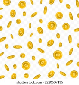 Vector illustration of number zero coins. Flying gold coins on a transparent background (PNG).