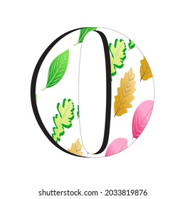 A vector illustration of the number zero with a leaf pattern in september, perfect for educational books, t-shirts, and for other business purposes.