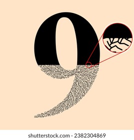 Ilustración vectorial Enmendado 0-9 con el concepto de raíces arbóreas o capilares o raíces vegetales. Cinco números con raíces. Diseño de una pieza y vector plano.