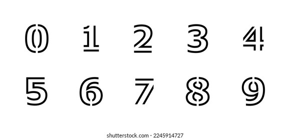 vector illustration of numbers 0-9 in double line style on white background