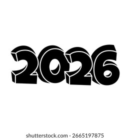 vector illustration the numbers 2026. the numbers are depicted in a slightly stylized, bold font with visible suggesting a three-dimensional or blocky appearance