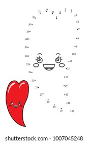 Vector illustration: Numbers game  connect dot to dot education game. Color the contour of funny  character a Heart using a template isolated on white background.  For children education and pastime. 
