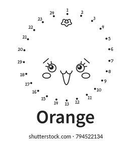 Vector illustration: Numbers game  connect dot to dot education game. Color the contour of funny  character an Orange isolated on white background.  For children education and pastime. 