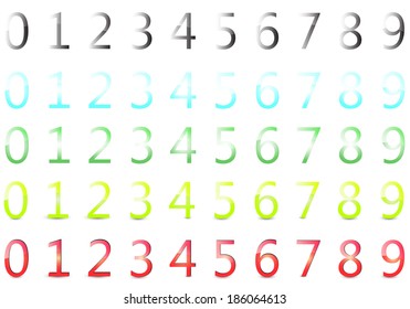 Vector illustration numbers with highlights, shadows, colorful.