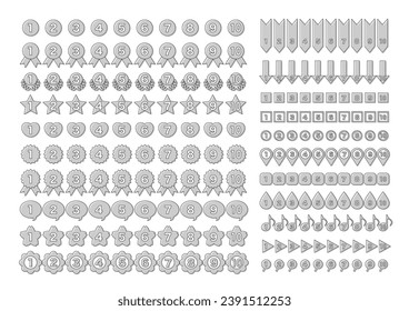 Vector illustration of numbers icon set. Numbers from 1 to 10 and various types of designs. Black and white.