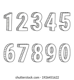 Vector illustration of numbers one, two, three, four, five, six, seven, eight, nine, zero in sketch style. Set of hand drawn figure. 