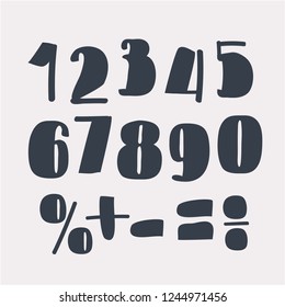 Vector illustration of Numbers set. Dark symbol on white background. Hand drawn element and sign.