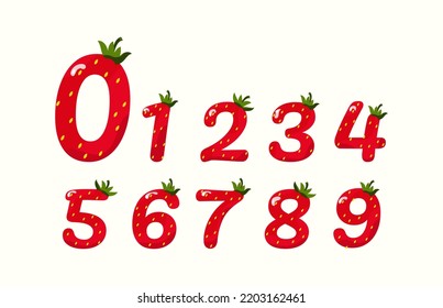 Ilustración vectorial de números en un patrón de fresa. Número de fresa para matemáticas y vacaciones.