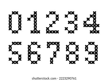 Vector illustration of numbers style cross stitch  on white background.