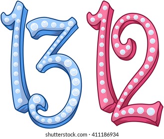 Vector illustration of the numbers twelve and thirteen.