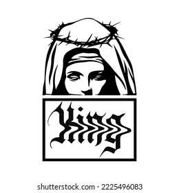 vector illustration of a nun with barbed wire