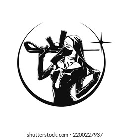 vector illustration of a nun with a gun