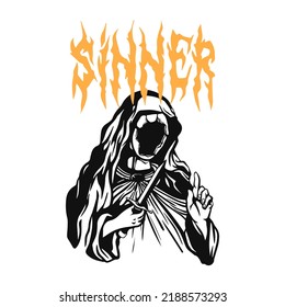 vector illustration of a nun holding a knife