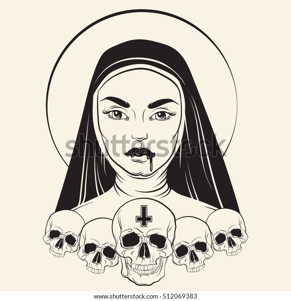 Vector Illustration Nun Human Skull Blood Stock Vector Royalty Free