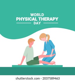 Vector illustration, of a nurse assisting a patient's therapy, as a banner or poster, World Physical Therapy Day.