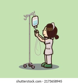 Vector illustration of a nurse being set up infusion. Suitable for medical or healthcare design concept or topic.