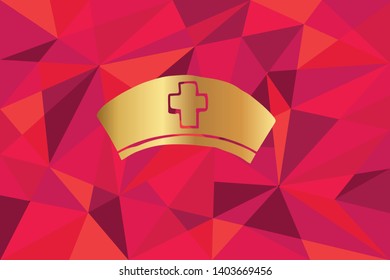 Vector Illustration of Nurse Cap Icon with Red Polygon and Geometric. Graphic Design for Template, Layout, Background, Poster and More.