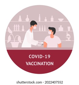 Vector illustration Nurse with syringe vaccinates against covid-19 to human Vaccine Immunization Coronavirus Vaccination People Healthcare Public health program Medical support supervision service