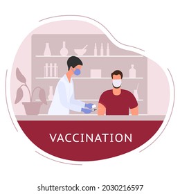 Vector illustration Nurse with syringe vaccinates to human Vaccine Immunization Coronavirus COVID-19 Vaccination People Healthcare Public health program Medical support supervision service