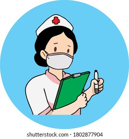Ilustración vectorial de una enfermera que usa una máscara mientras trabaja