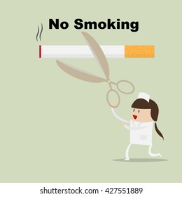 Vector illustration of nurse for World No Tobacco Day,Anti Smoking sticker, tag or label design with cigarette for World No Smoking Day.