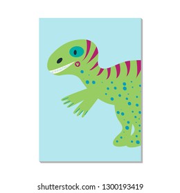 vector illustration. nursery card with cute dinosaur Tyrannosaurus. For kids prints, postcards, wall art.