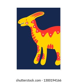 vector illustration. nursery card with cute dinosaur. For kids prints, postcards, wall art.