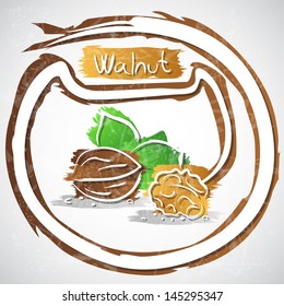 Vector illustration of nut with leaves